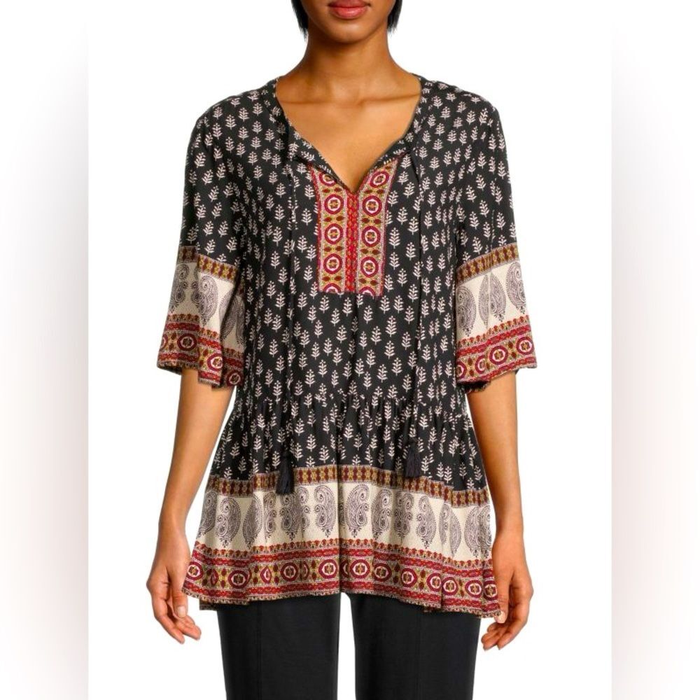 BEACHLUNCHLOUNGE Leah Print Top Bohemian Flowy Bell Sleeve Paisley Size Medium